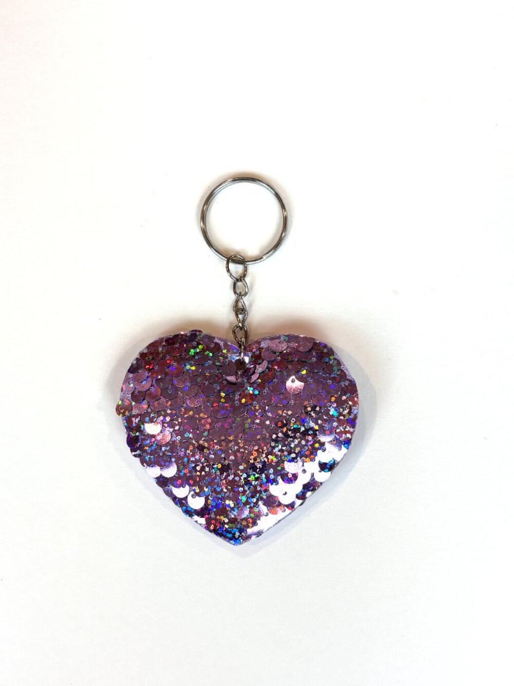Stylish pink purple sequin heart keychain bag charm. New - Picture 7 of 9